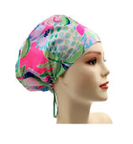 Pink Green 026 Euro , Pony Tail Scrub Cap Doctor Hospital Surgical ODP Vet