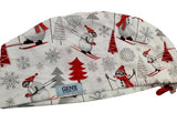 Christmas Skiing Snowman Euro Scrub Cap Doctor Hospital Surgical ODP Vet