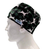 Christmas Happy Deers Green Checks Men's Velcro Closure Adjustable Scrub Cap Doctor Theatre Nurse Hospital Paediatric Vet Surgical