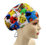 Sesame Street Squares Euro Scrub Cap Doctor Hospital Surgical ODP Vet