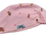 RL College Bear Pink Stripe Jersey Knit Comfy Euro Toggle Scrub Cap Doctor Theatre Nurse Hospital Paediatric Vet Surgical