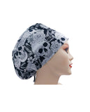 Skull Rose Black & White Euro Scrub Cap Doctor Hospital Surgical ODP Vet