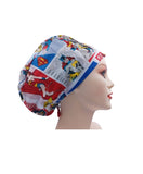 Super heroines Super Woman SuperGirl Batgirl White Patchwork Euro Scrub Cap Doctor Hospital Surgical ODP Vet